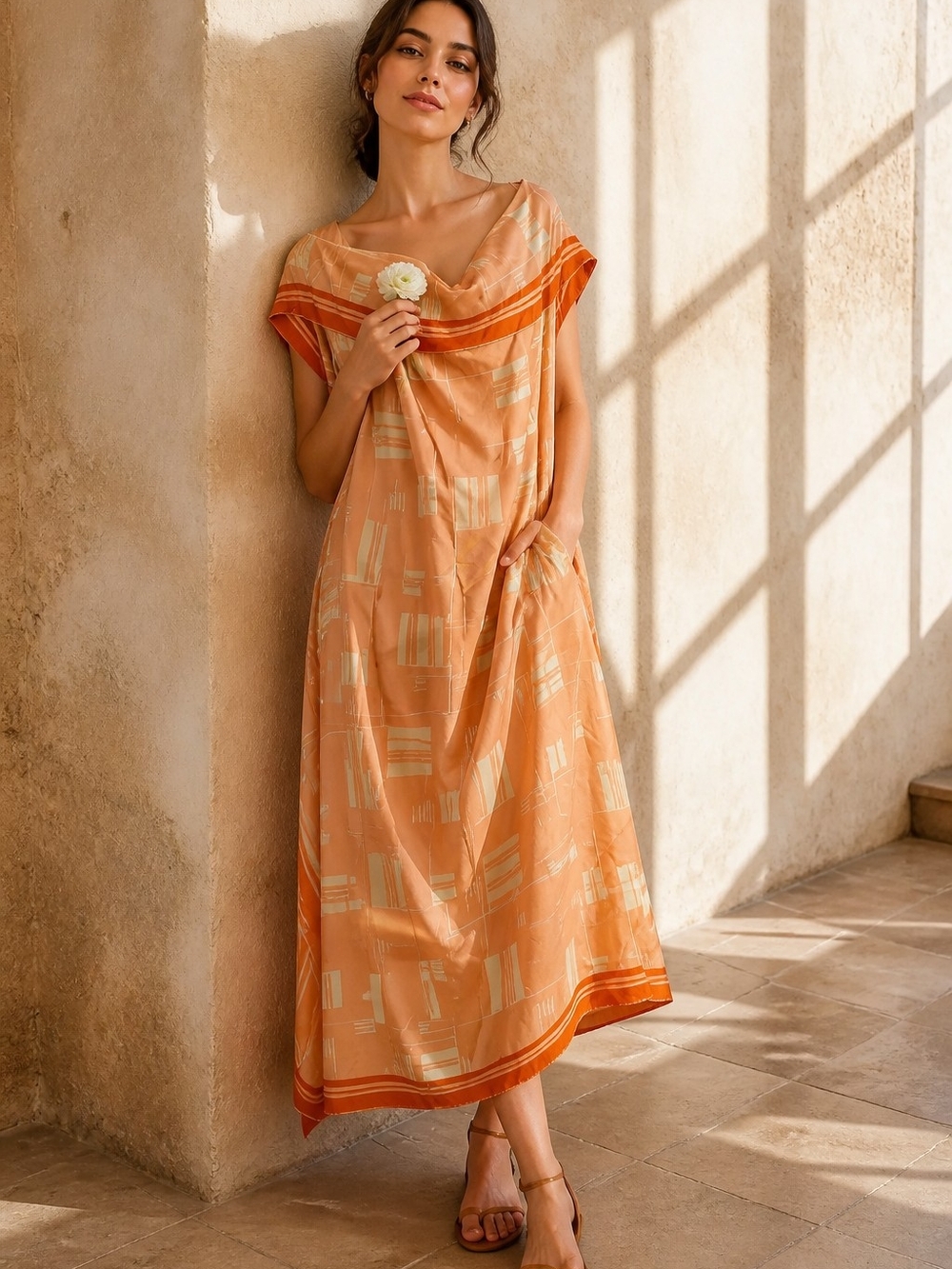Dries Van Noten SS18 Dabores Geometric Silk Overlay Maxi Dress – Size FR/EU 36